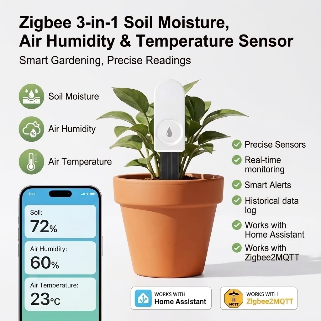 Tuya Zigbee Soil Moisture Temperature Sensor - Zigbee Smart Soil Tester Wireless Sensor
