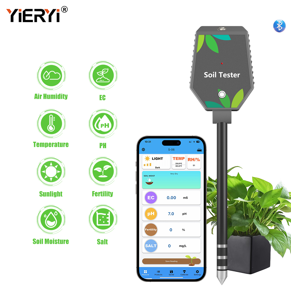 Bluetooth Soil Tester Fertility Light Ec - Professional Soil PH Meter 8 in