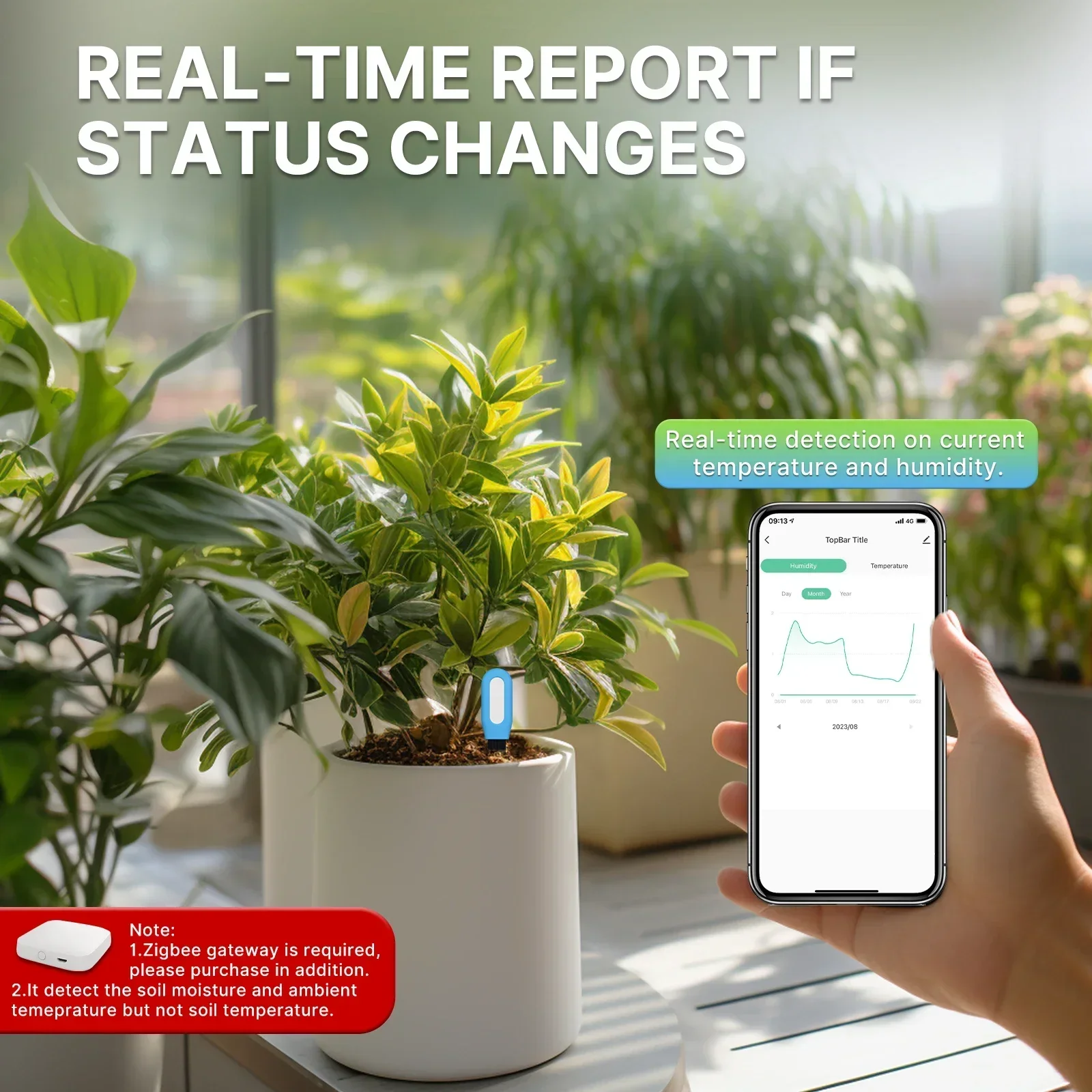 MOES Smart ZigBee Soil Tempera - Smart Plant Sensor Soil Moisture Meter 评论和价格